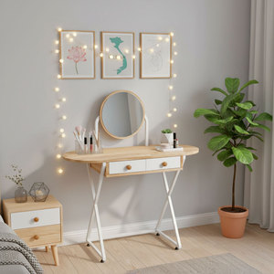 Minimalist Natural Wood <b>Makeup</b> <b>Vanity</b> Table with Iron Legs Mini Dressing Table for Hotels-BTD68061 - Product Image 2