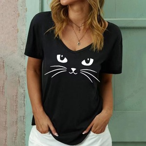 เสื้อยืดผู้หญิงใหม่เสื้อยืดพิมพ์ลาย3D แมวน่ารักเสื้อยืดแขนสั้นคอวีลำลองแฟชั่นสำหรับผู้หญิงเสื้อผ้าผู้หญิง - Product Image 6