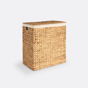 Panier à linge double en jacinthe d'eau tressée avec couvercle et doublure en tissu, paniers de rangement pour vêtements en osier - Product Image 6