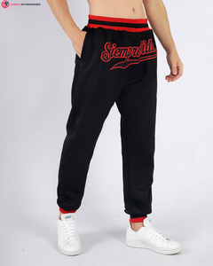 Pantalones deportivos negros y rojos personalizados, algodón transpirable con cintura elástica, estilo informal, cintura media delantera plana para la temporada de otoño - Product Image 1