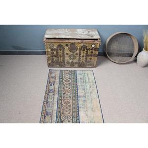 Alfombra Turca Vintage de 2.4x7.1 pies, Alfombra de Lana con Estampado Animal Azul Marrón - Product Image 5