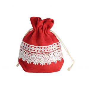 Wholesale Factory Custom Eco-Friendly <b>Gift</b> Drawstring Pouch Red Lacework round Small <b>Jute</b> Cotton <b>Bag</b> - Product Image 1
