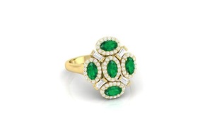 Anillo de Compromiso Art Deco de Oro de 14k para Mujer, 1.50 CTW, Esmeralda Cultivada en Laboratorio, Corte Ovalado, Estilo Vintage, Regalo de Aniversario, Joyería de Boda - Product Image 3