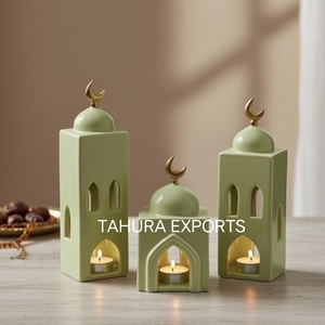 Portavelas decorativo de Ramadán de cerámica elegante refinado para interiores festivos modernos y acento de iluminación para el hogar elegante y limpio - Product Image 3