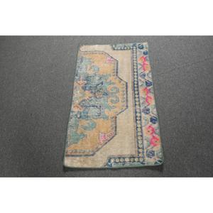 Tapis de 1,8 x 3,1 pieds, tapis turc vintage, tapis en laine rayé bleu - Product Image 1