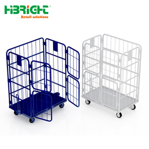 Steel Mesh Storage Cart with Four Wheels Stackable White Industrial <b>Trolley</b> for Warehouse and Factory - Product Image 6