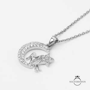 Collar de Plata de Ley 925 Silverings con Colgante de Ángel Estrellado, Chapado en Oro Rosa, Platino y Rodio, con Patrón Numérico - Product Image 3