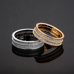 Anello di moda personalità Baguette CZ ghiacciato <span class=keywords><strong>Micro</strong></span> pavé rotondo zircone cubico Hip Hop anello Bling ottone oro placcato gioielli Rapper - Product Image 1