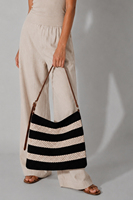 Bolso de hombro tejido para mujer con correa de cuero, bolso tote de punto elegante e informal, bolso de ganchillo a la moda