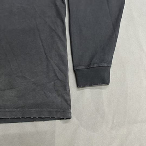 100% Cotton T Shirt Acid Washed Long Sleeve <b>Tshirt</b> Blank Logo Custom Distressed Tee Shirts Embroidery for Men - Product Image 3