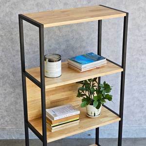 Étagère à 4 niveaux moderne 60x30x110cm en bois d'hévéa avec structure en fer KS68227 pour salon, bureau et chambre d'enfant - Product Image 3