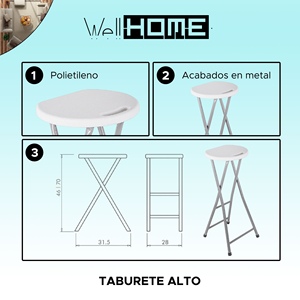 WELL HOME Tabouret de bar haut 31,5x28x70 cm Finition métallique - Product Image 2