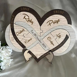 Casse-tête de famille en bois personnalisé, cadeau d'anniversaire de mariage, décor élégant pour maison heureuse - Product Image 5