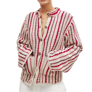 คาร์ดิแกนลำลองสำหรับฤดูใบไม้ผลิพร้อมกระดุมถักแขนยาวลายทางแฟชั่นเรียบง่าย - Product Image 3