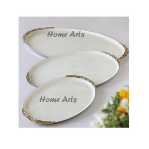 Conjunto de 3 bandejas para servir comida de forma ovalada, nuevo diseño, bandeja de aluminio para servir té y café para proveedor mayorista - Product Image 1