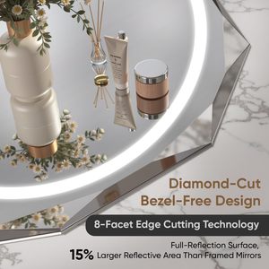 Miroir de courtoisie de salle de bain LED Fonction de mémoire Bord biseauté sans cadre Dimmable 3 couleurs Verre trempé incassable incassable - Product Image 4