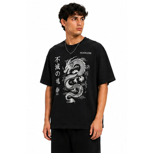 เสื้อยืดโอเวอร์ไซส์สีดำลายกราฟิกสำหรับผู้ชาย สไตล์วินเทจ สตรีทแวร์ พิมพ์ลายผ้าฝ้าย ทรงไหล่ตก ฮิปฮอป แฟชั่นลำลอง - Product Image 4