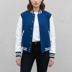 Veste universitaire matelassée pour femme avec logo brodé en chenille bicolore personnalisée 2026, avec rembourrage en coton, manches longues, chaleur hivernale - Product Image 5