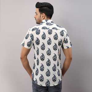 Camisa informal con estampado de bloques de algodón azul para hombre, tela tejida de un solo pecho, antiarrugas, temporada de verano, talla XL - Product Image 2