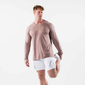 Camiseta personalizada de gimnasio para hombre con manga completa, ropa deportiva de entrenamiento activo para correr, camiseta de manga larga de algodón 100% de peso pesado - Product Image 1