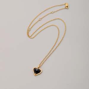 Orecchini Pendenti a Cuore Nero Intrecciati in Oro, Leggeri, con Pietra Nera, Anelli a Cerchio, Set di Gioielli alla Moda che non si ossidano - Product Image 3