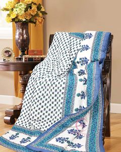 400 TC Organic Traditional Blue Floral Printed <b>Single</b> Bed Razai Washable Soft Fluffy Lightweight Eco-Friendly Hotel Comforter - Product Image 4