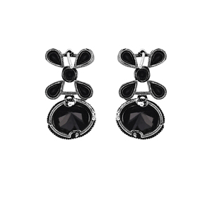 <b>Black</b> Ox Stone Round X Design <b>Earrings</b> Trendy Religious <b>Stud</b> <b>Earrings</b> with Alloy Brass Onyx Bezel Set for Parties - Product Image 3