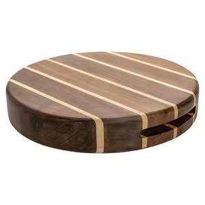Planche à découper en bois durable de forme ronde avec poignée, design moderne, ustensiles de cuisine légers, lavable au lave-vaisselle, pour couper les fruits et les salades - Product Image 3