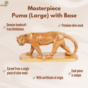 Escultura de Puma Tallada a Mano en Madera de Olivo, 30 cm, Figura de Pantera de Madera Hecha a Mano en Belén - Product Image 3