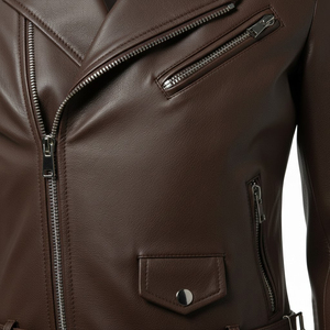 Chaqueta de Motociclista de Cuero Marrón Oscuro de Marca Personalizada para Mujer, Precio de Fábrica al por Mayor, Estilo Motero Genuino, Abrigo para Mujer, OEM ODM - Product Image 6