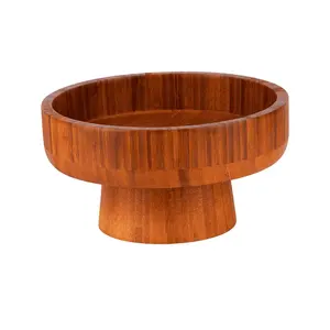 Cuenco de madera maciza personalizado, cuenco de fruta de madera de acacia Natural, cuenco de servicio hecho a mano altamente pulido para el hogar, Hotel, cartón empaquetado - Product Image 3