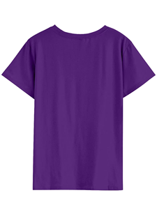 T-shirt violet à col rond pour femme, imprimé floral marguerites et papillons, décontracté, manches courtes, printemps-été, en jersey de coton - Product Image 2