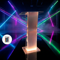 Podio de Acrílico Ultra Transparente de 43'' con Estante de Almacenamiento, 15 Colores Ajustables, para Iglesias, Podio en Forma de A y C