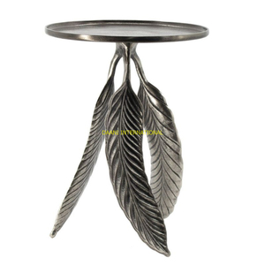 Mesa auxiliar de aluminio plateado con base de diseño de hojas, sala de estar decorativa para mesa de centro, dormitorio, proveedor de muebles de Hotel - Product Image 1