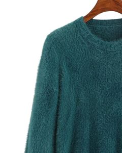 Pull en tricot moelleux bleu sarcelle pour femmes, manches longues, doux, chaud, pull d'hiver confortable, texturé, décontracté, haut tendance pour femmes - Product Image 3