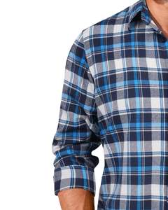 Chemise en flanelle à carreaux bleu et blanc pour homme, personnalisée, manches longues, boutonnée, avec poche poitrine, chaude, douce, OEM sur mesure - Product Image 4