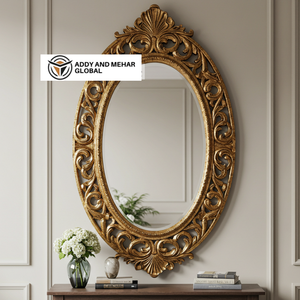 กระจกติดผนังกรอบไม้สไตล์อาร์ตเดโค งานแฮนด์เมด ลายแกะสลักดอกไม้ สำหรับงานแต่งงานและห้องนั่งเล่น - Product Image 2