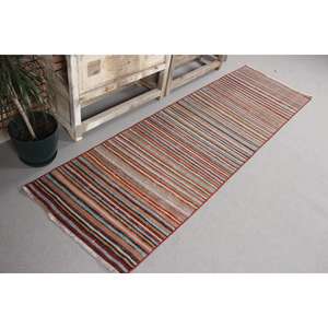 Tapis turc vintage, tapis de couloir 2,3x7,6 pieds, tapis ombré rouge et bleu - Product Image 3