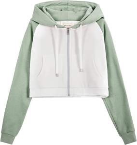 Sweat à capuche zippé personnalisé d'entraînement pour femmes ensemble haut court sweat à capuche oversize lettre imprimée sweat-shirt en coton biologique pour femmes amples - Product Image 4