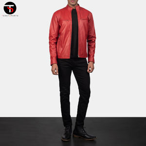 Chaqueta de cuero de oveja clásica ajustada de alta calidad para hombre, ropa de calle larga con cuello levantado para primavera y otoño, fina con revestimiento inteligente - Product Image 6