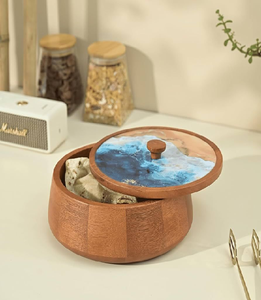 Parte Superior de Arte Moderno de resina de ola oceánica en una hermosa caja de Roti de madera. Disponible a precios mayoristas - Product Image 1