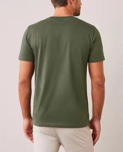 Venta al por mayor de calidad de Exportación personalizada verde oscuro caqui Regular Fit acanalado cuello redondo camisetas de los hombres - Product Image 4
