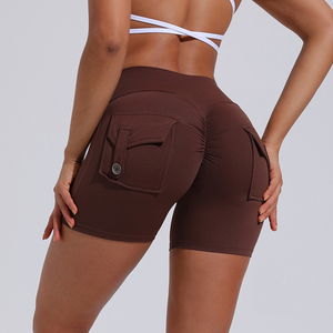 Nuevas mujeres de cintura alta de compresión Scrunch Back Booty Lifting Gym Shorts con bolsillos - Product Image 4