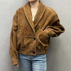 Chaqueta de Primavera de Alta Calidad con Efecto Vintage para Mujer, Chaqueta Bomber de Cuero de Gamuza - Product Image 2