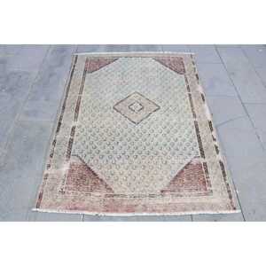 Alfombra Turca, Alfombra Decorativa de 3.8x5.3 pies, Alfombra Abstracta Roja - Product Image 1