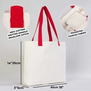 Modern 10 oz Cotton Canvas Tote <b>Bag</b> Red Woven Handles Eco-Friendly <b>Medium</b> (18 14 3 Inches 45 35 8 Cm)-for Daily Use - Product Image 3