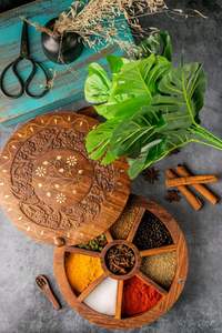 <b>RACKS</b> DESGIAN NATURAL <b>WOODEN</b> Premium Printed Home <b>Wooden</b> Tabletop <b>Spice</b> Box With Separate Compartments for <b>Spices</b> and Fruit - Product Image 2