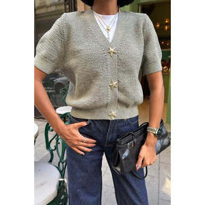 Cardigan en tricot boutonné doré style décontracté Asterya 5182 - Product Image 4