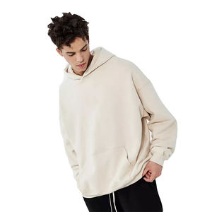 เสื้อมีฮู้ดเปิดไหล่สำหรับผู้ชาย, เสื้อฮู้ดแขนยาวผ้าคอตตอนผ้าโพลีเอสเตอร์สีขาวสำหรับฤดูหนาว - Product Image 6