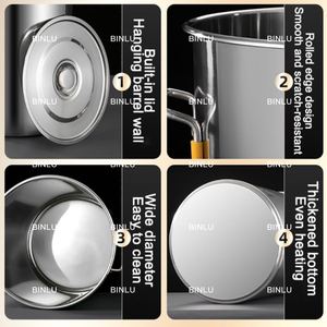 Lớn thép không gỉ soong Set cách điện container thực phẩm đồ dùng cho cảm ứng nồi súp nồi cho hiệu quả súp kho - Product Image 5